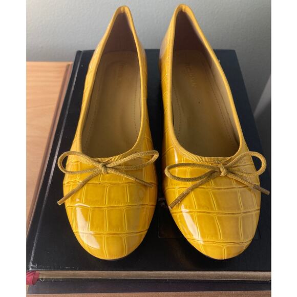French Sole Amelie Crocodile Yellow Leather Ballet Flats Sz 39.5 EU ~ Tres Chic!
